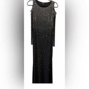 Xscape Black Long-Sleeve Evening Dress with Crystal Detail